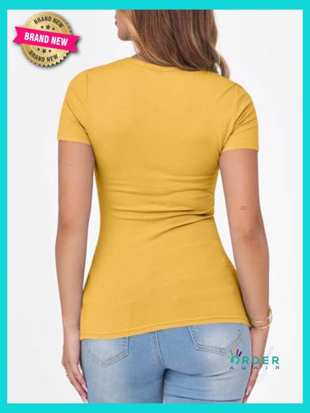 Short Sleeve Crewneck Ribbed Knit Slim Fitted Tee Basic Summer Top - Picture 6 of 7